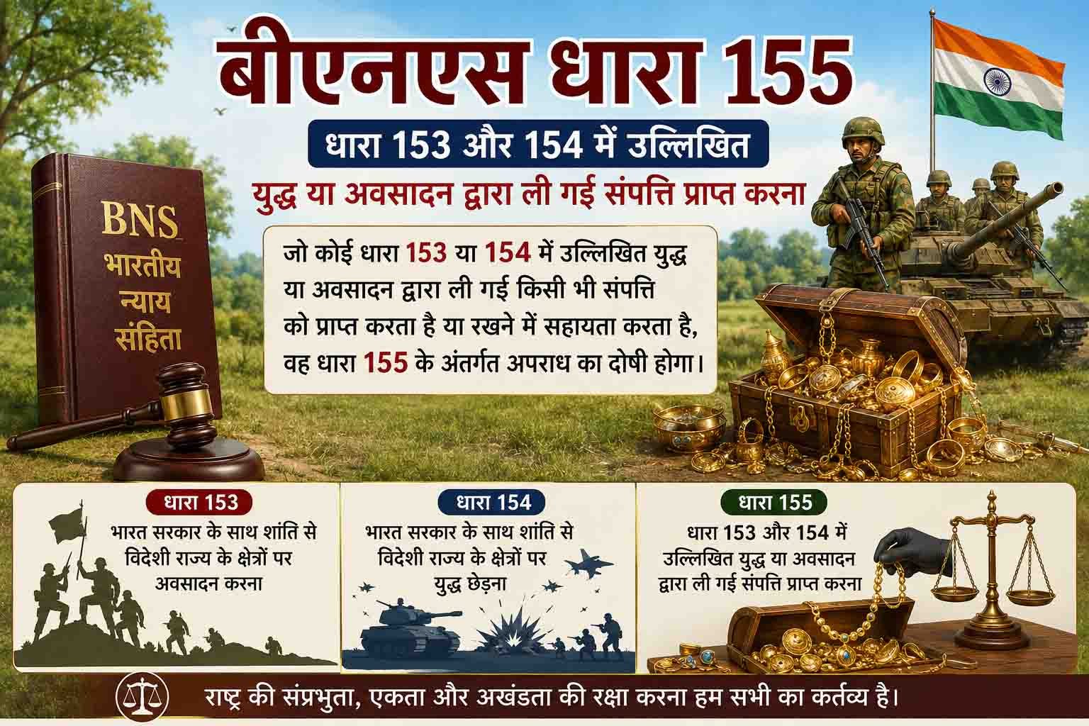 बीएनएस धारा 155, धारा 153 और 154 में उल्लिखित युद्ध या अवसादन द्वारा ली गई संपत्ति प्राप्त करना