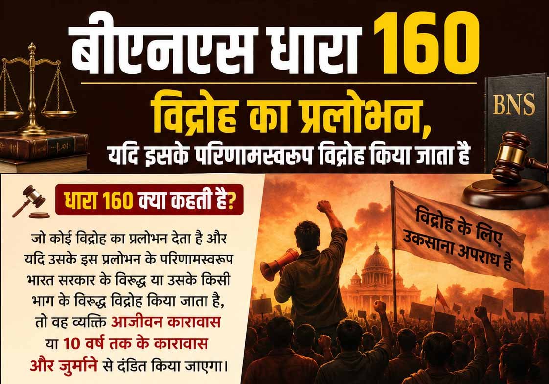 बीएनएस धारा 160 विद्रोह का प्रलोभन, यदि इसके परिणामस्वरूप विद्रोह किया जाता है