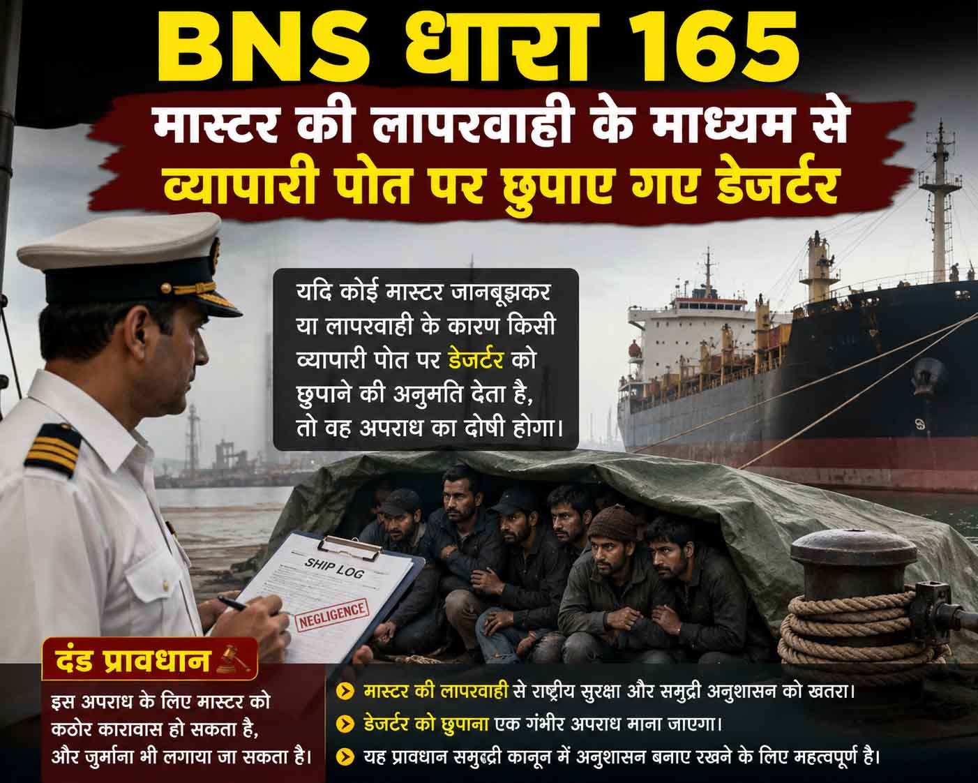 बीएनएस धारा 165, मास्टर की लापरवाही के माध्यम से व्यापारी पोत पर छुपाए गए डेजर्टर