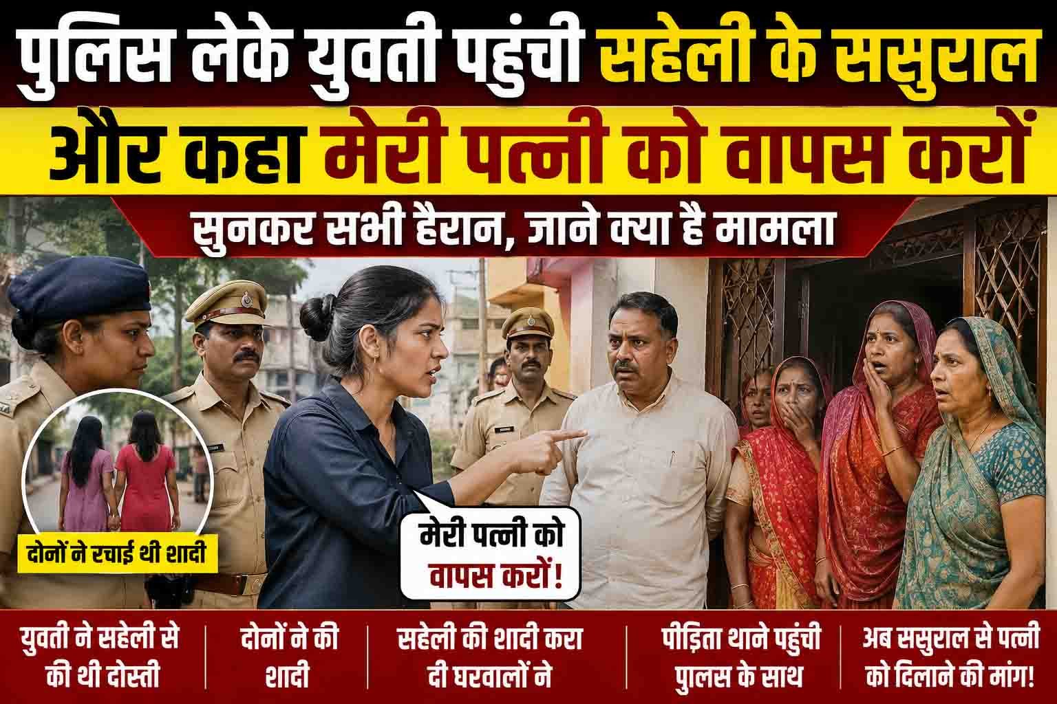 पुलिस लेके युवती पहुंची सहेली के ससुराल और कहा मेरी पत्नी को वापस करों, सुनकर सभी हैरान, जाने क्या है मामला