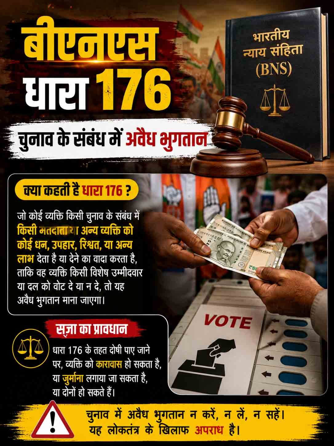 बीएनएस धारा 176, चुनाव के संबंध में अवैध भुगतान