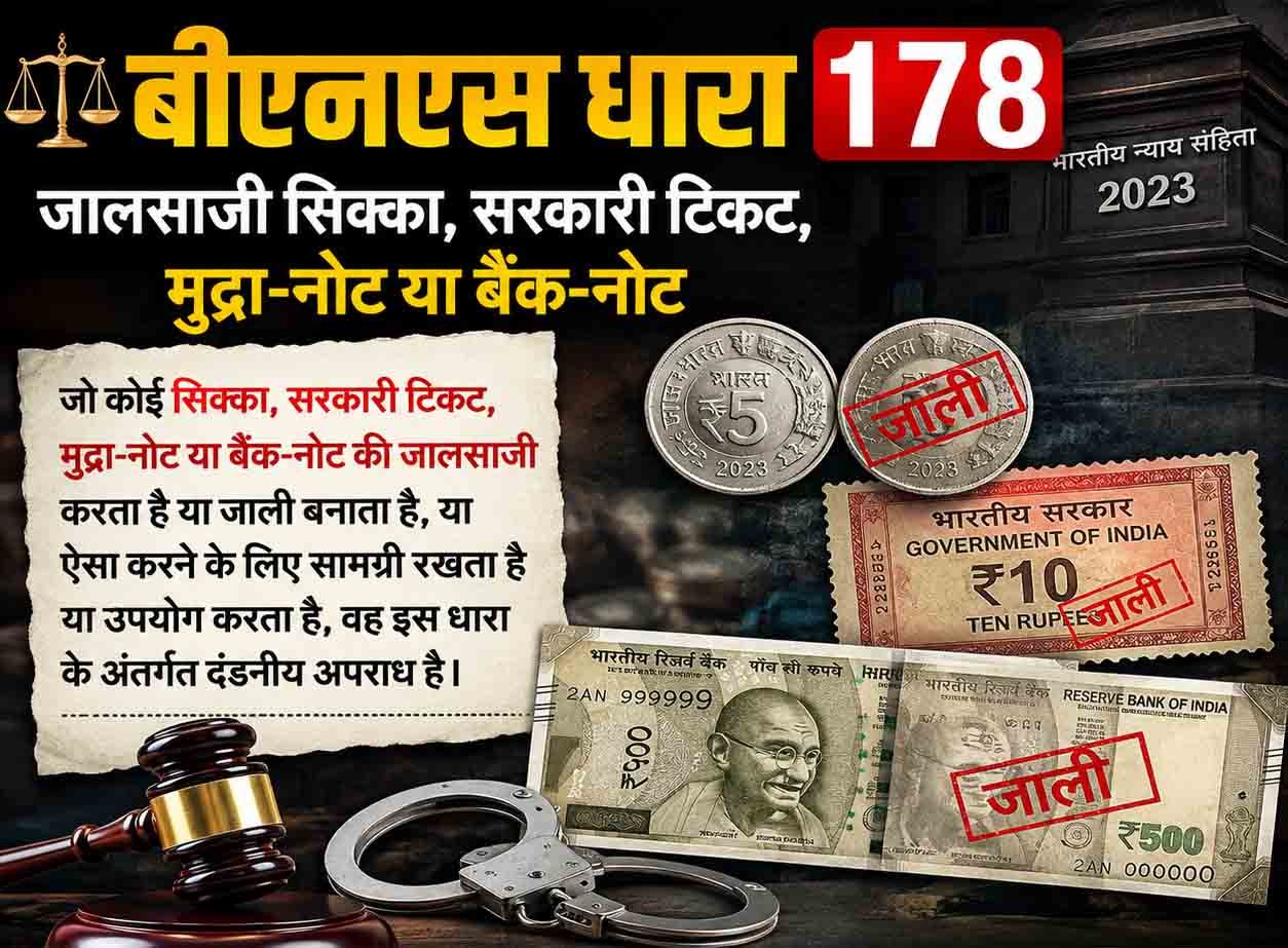 बीएनएस धारा 178, जालसाजी सिक्का, सरकारी टिकट, मुद्रा-नोट या बैंक-नोट