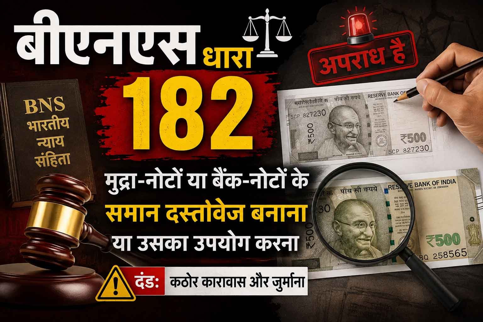 बीएनएस धारा 182, मुद्रा-नोटों या बैंक-नोटों के समान दस्तावेज बनाना या उसका उपयोग करना