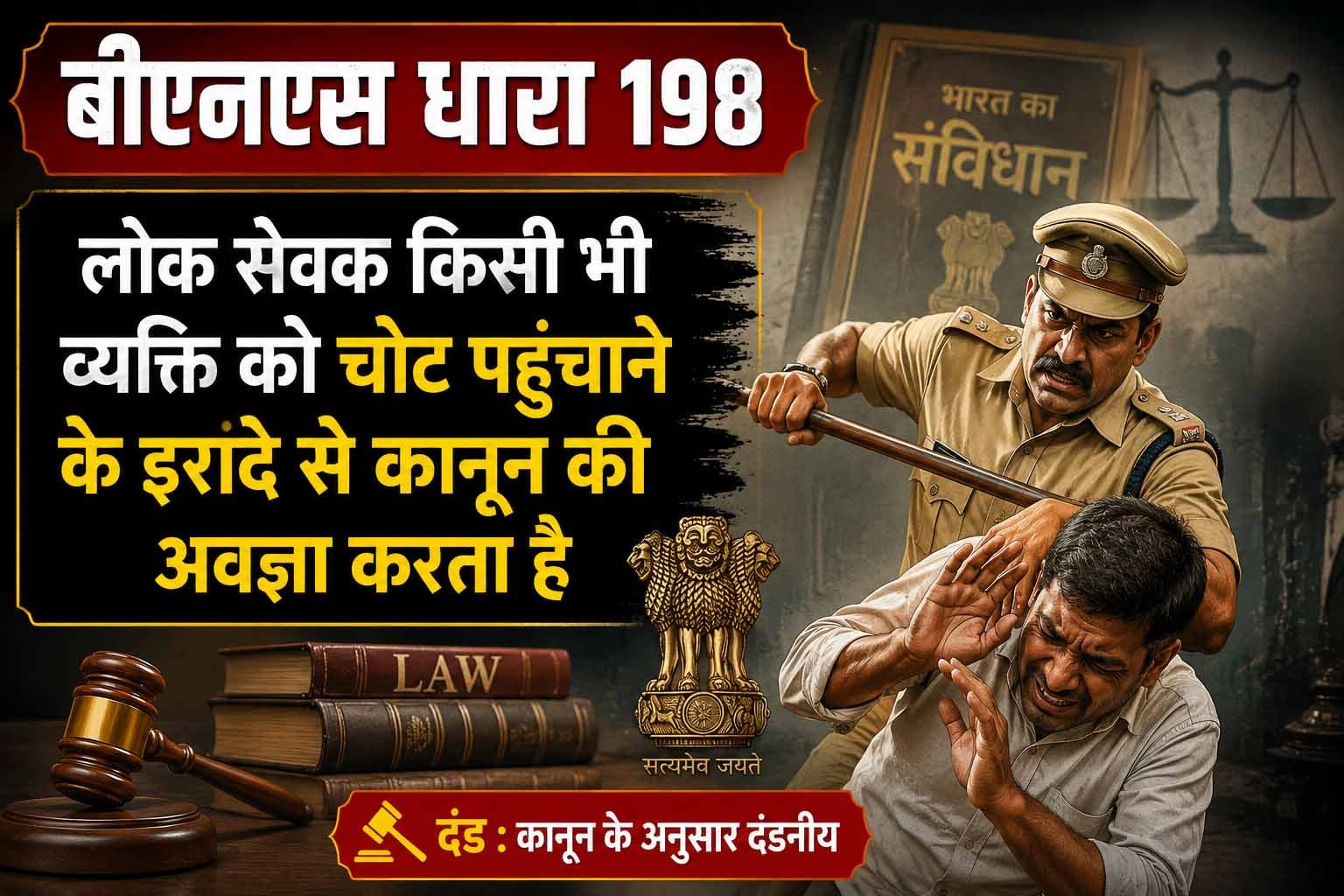 बीएनएस धारा 198, लोक सेवक किसी भी व्यक्ति को चोट पहुंचाने के इरादे से कानून की अवज्ञा करता है