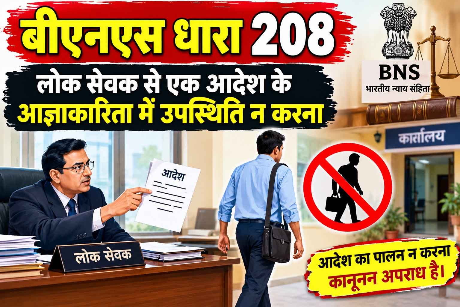 बीएनएस धारा 208, लोक सेवक से एक आदेश के आज्ञाकारिता में उपस्थिति न करना